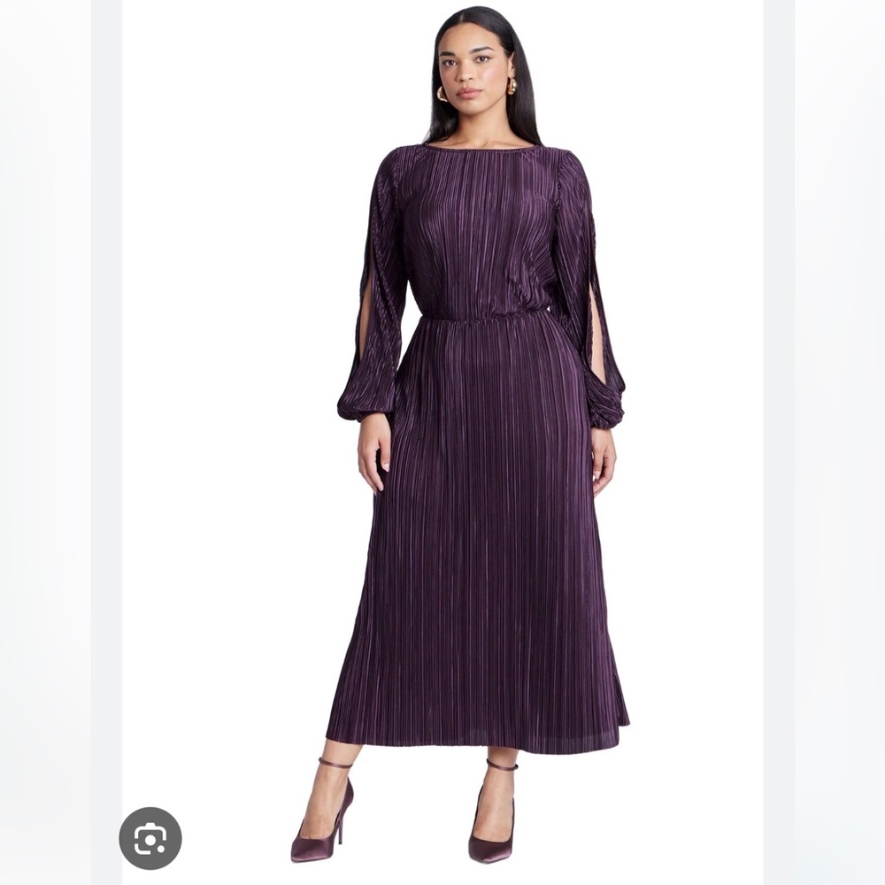 Eloquii Plisse Open Sleeve Midi Dress